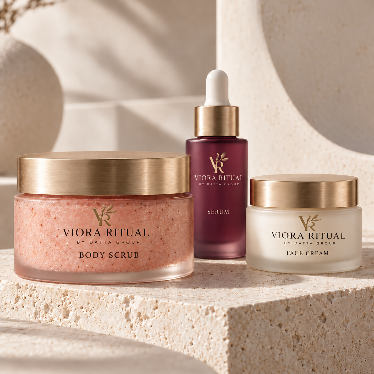 Illustrative body scrub and cream packaging